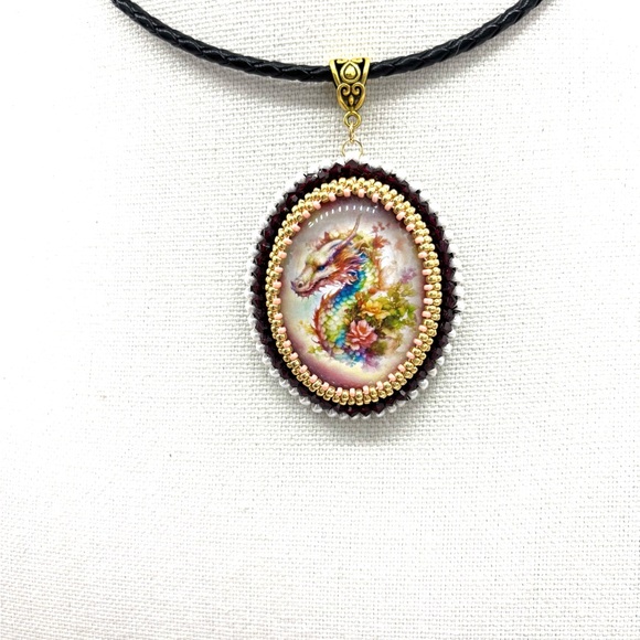 Hand Crafted Dragon Pendant Renaissance Choker Necklace - Picture 8 of 9